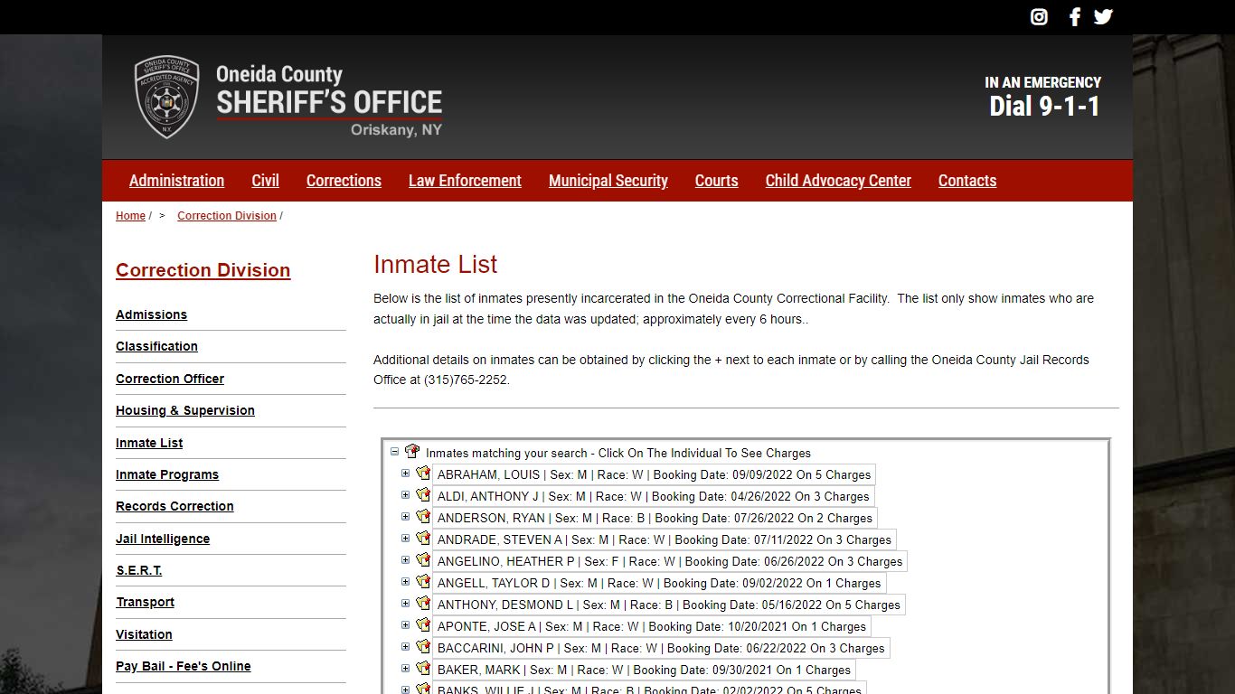 Inmate List | Oneida County Sheriff